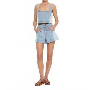NEW KIVARI carla cropped top in two tone denim